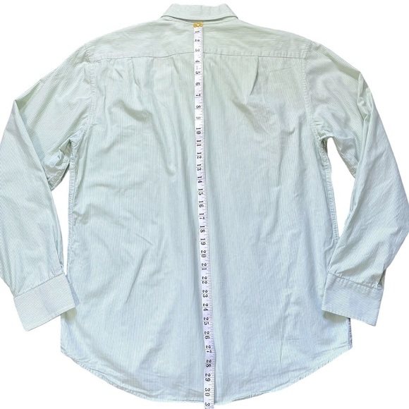 Izod White and Pale Green Pinstripe Button Down Shirt Sz M - Picture 8 of 12